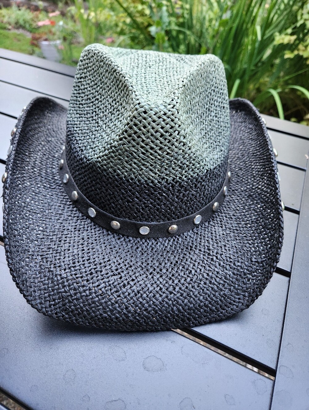 Peter Grimm Two-Tone Straw Drifter Style Cowboy Hat - Black and Green